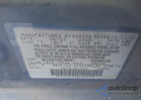 2014 Nissan Versa Note Sv z USA, uszkodzony, nr VIN 3N1CE2CP3EL356491